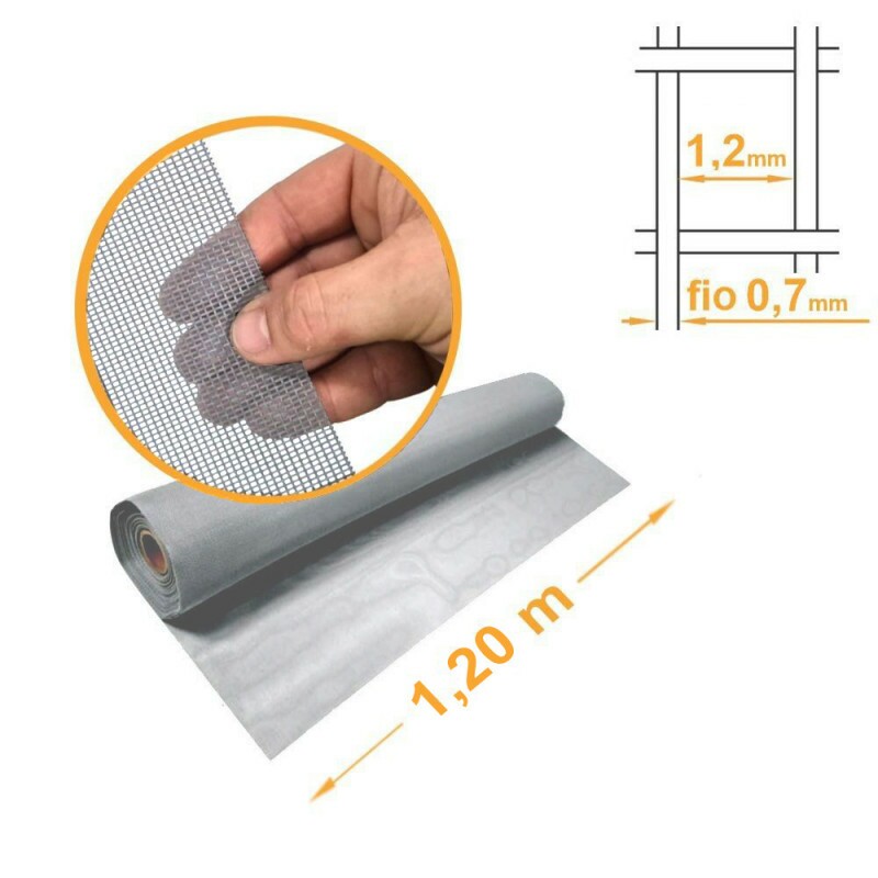 Tela Mosquiteira Poliéster Pet Screen CINZA CLARO Altura 1,20m - PREÇO POR METRO Tela Mosquiteira Poliéster Pet Screen CINZA CLARO Altura 1,20m - PREÇO POR METRO