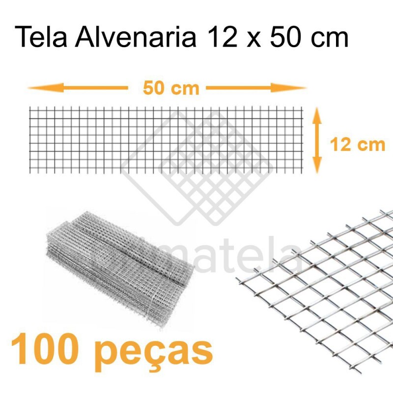 Tela Amarração de Alvenaria 12x50cm Caixa com 100 peças Tela Amarração de Alvenaria 12x50cm Caixa com 100 peças