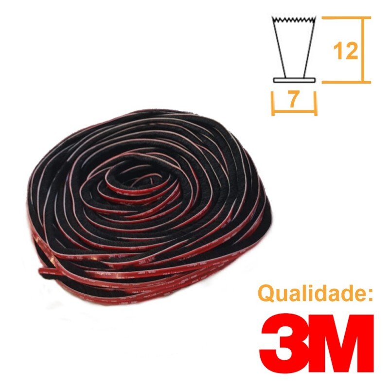 Escova Adesiva 3M 7x12mm PRETA - Rolo c/ 50m