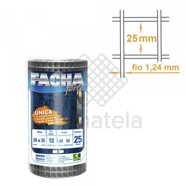 Tela de Reforço FACHAFORTE Zn3 Malha 25x25mm Fio 1,24mm MORLAN - 0,50x25m