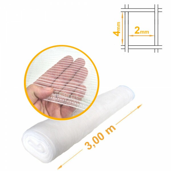 Tela Fachadeira Proteção Reforçada Obra Malha 4x2mm BRANCA - 3x100m