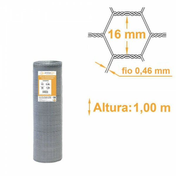 Tela Viveiro Galvanizada Malha 1/2 Fio 26 - 1,00x50m Tela Viveiro Galvanizada Malha 1/2 Fio 26 - 1,00x50m
