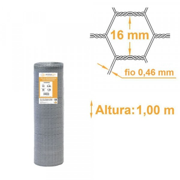 Tela Viveiro Galvanizada Malha 1/2 Fio 26 1,00x50m