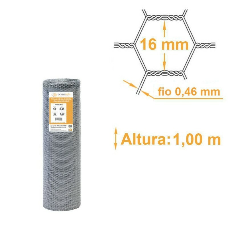Tela Viveiro Galvanizada Malha 1/2 Fio 26 1,00x50m