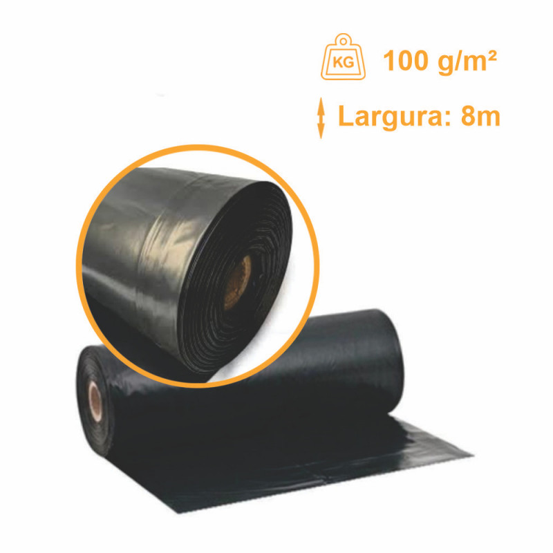Lona Preta Grossa Obra 150 micras 100g/m² - 8x100m