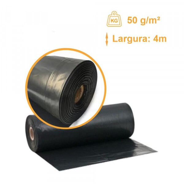 Lona Preta Reforçada Obra 100 micras 50g/m2 - 4x100m Lona Preta Reforçada Obra 100 micras 50g/m2 - 4x100m