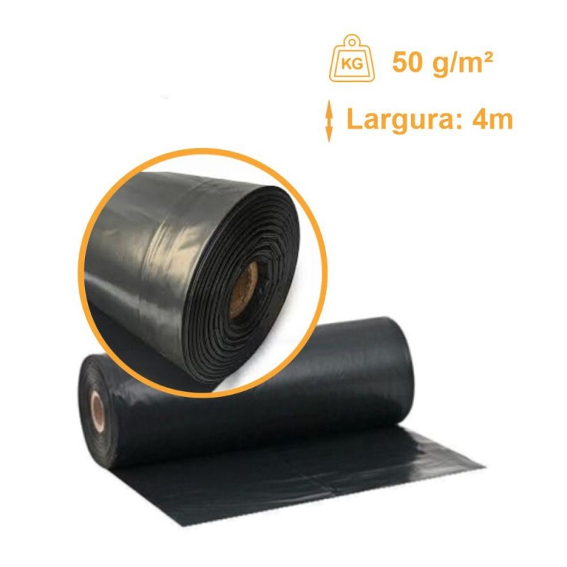 Lona Preta Reforçada Obra 100 micras 50g/m2 - 4x100m Lona Preta Reforçada Obra 100 micras 50g/m2 - 4x100m