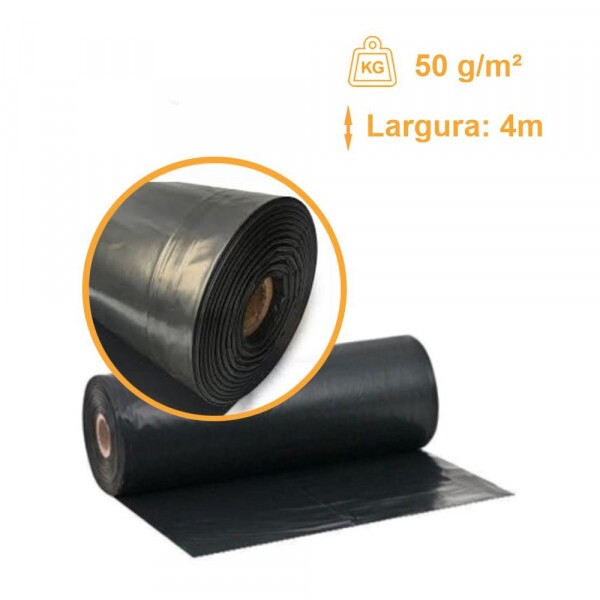 Lona Preta Reforçada Obra 100 micras 50g/m² - 4x25m