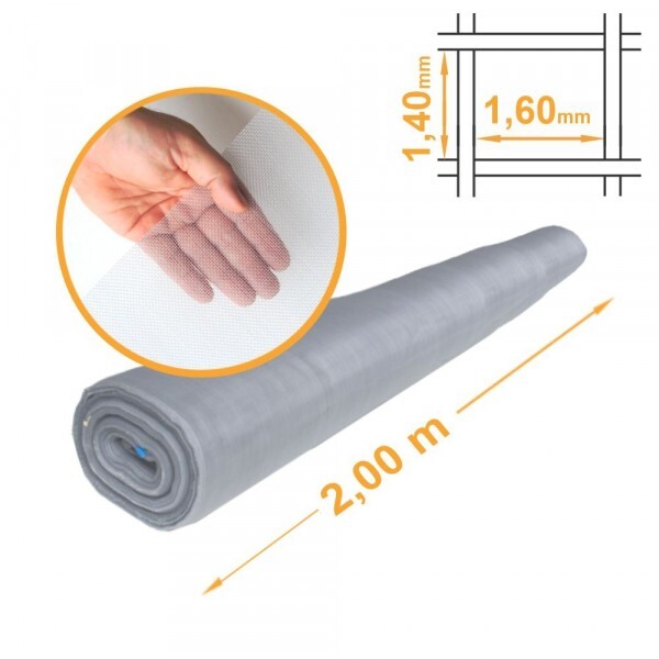 Tela Mosquiteira Polietileno Malha 1,40x1,60mm CINZA - 2,00x50m