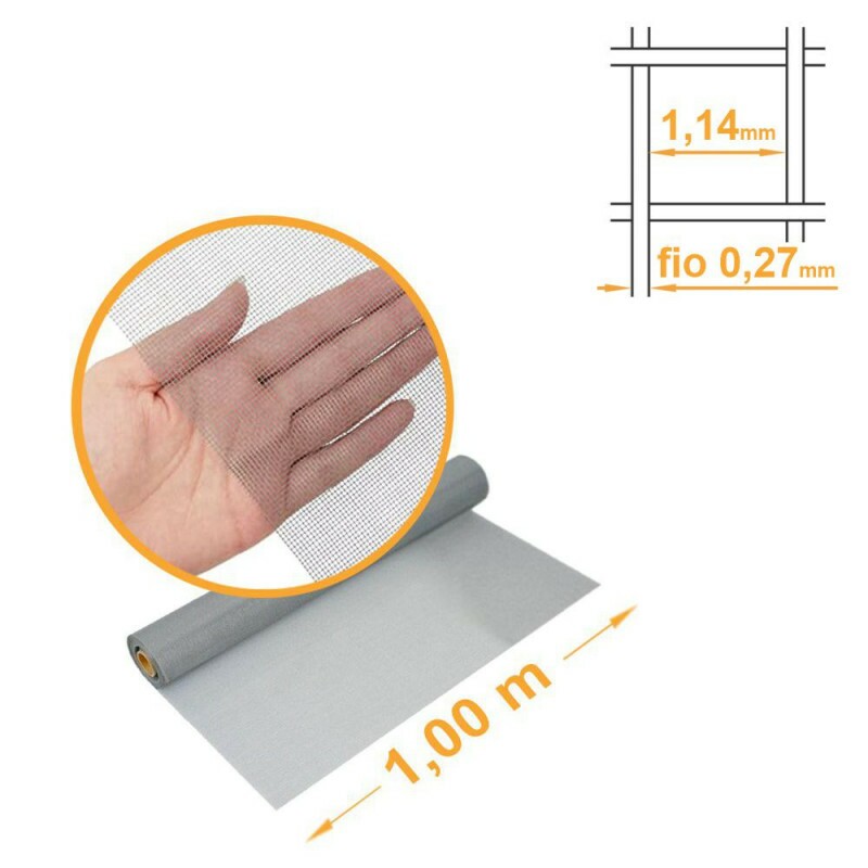 Tela Mosquiteira Fibra de Vidro CINZA Economica malha 16x18mm - 1,00x30m