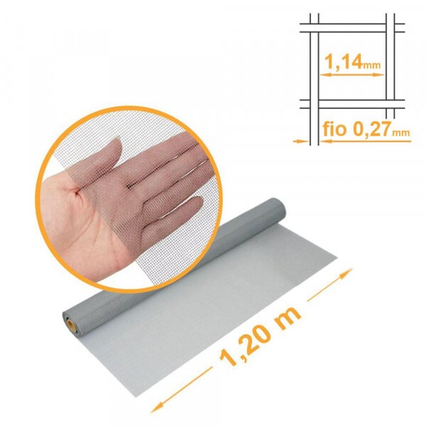 Tela Mosquiteira Fibra de Vidro CINZA Economica malha 16x18mm - 1,20x30m