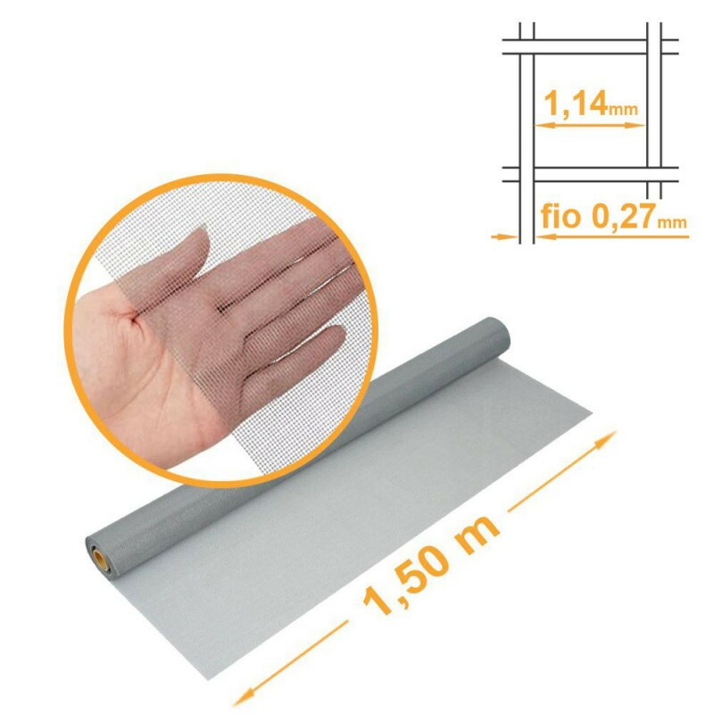 Tela Mosquiteira Fibra de Vidro CINZA malha 16x18mm Reforçada - 1,50x30m