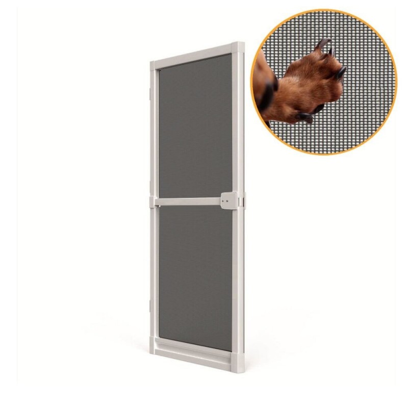 Kit Porta Mosqueteira de Giro BRANCA c/ Tela Poliéster Resistente PET Cinza Claro -1,00x2,15m Kit Porta Mosqueteira de Giro BRANCA c/ Tela Poliéster Resistente PET Cinza Claro -1,00x2,15m