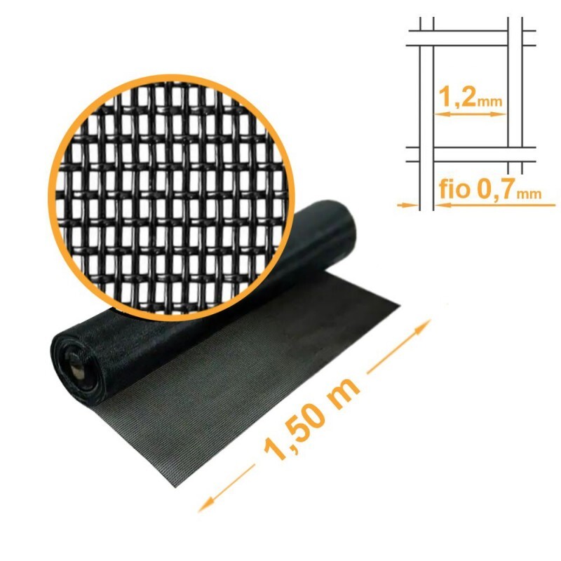 Tela Mosquiteira Poliéster Pet Screen PRETA -  1,50x30m