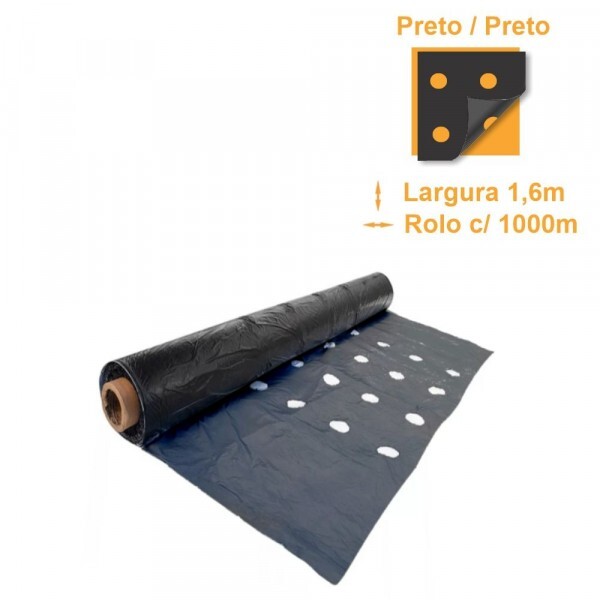Lona Mulching Cobertura Solo Preto/Preto c/ Furo - 1,60x1000m