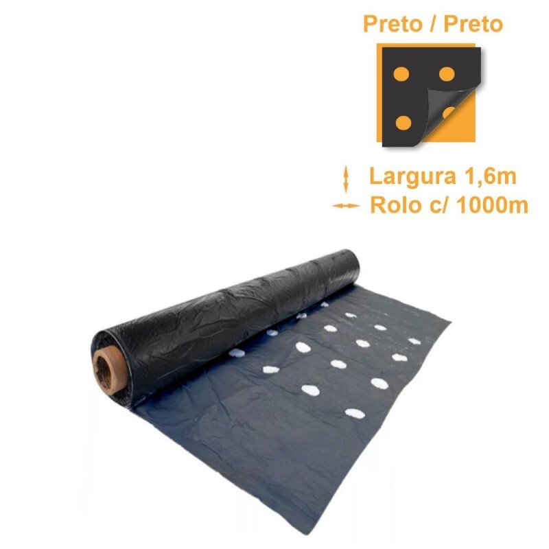 Lona Mulching Cobertura Solo Preto/Preto c/ Furo - 1,60x1000m