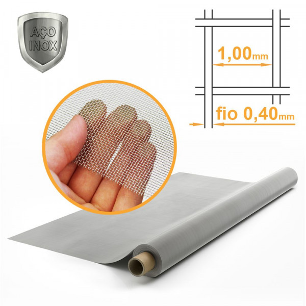 Tecido Peneira Inox 304 Malha 18 Fio 0,40mm Alt.1,00m - PREÇO POR METRO