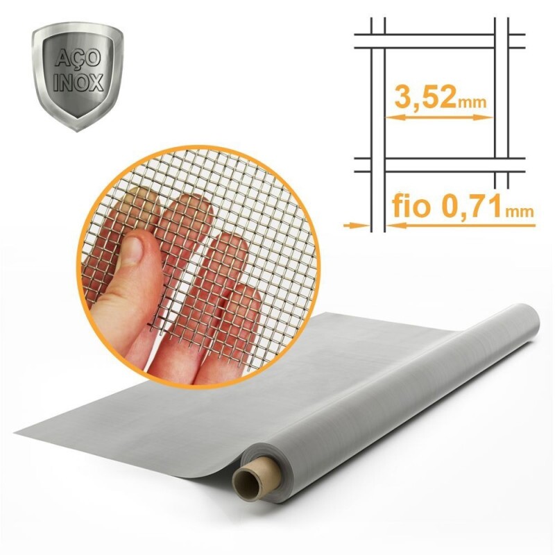 Tecido Peneira Inox 304 Malha 6 Fio 22 (0,71mm) - 1,00x30m