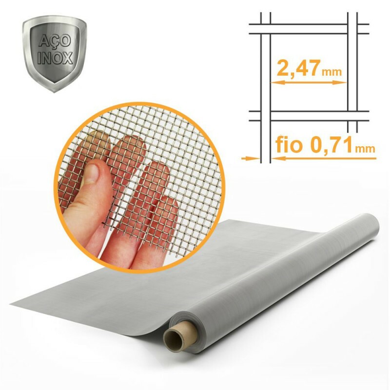 Tecido Peneira Inox 304 Malha 8 Fio 22 (0,71mm) - 1,00x30m Tecido Peneira Inox 304 Malha 8 Fio 22 (0,71mm) - 1,00x30m