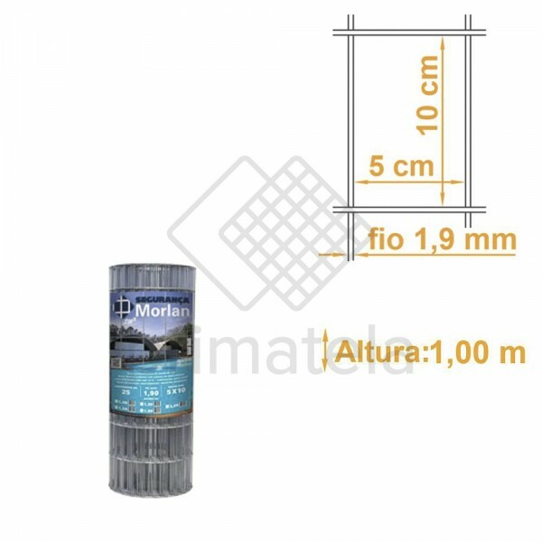 Tela Sold. Segurança Galv. Malha 10x5cm Fio 1,90mm MORLAN - 1,00x25m