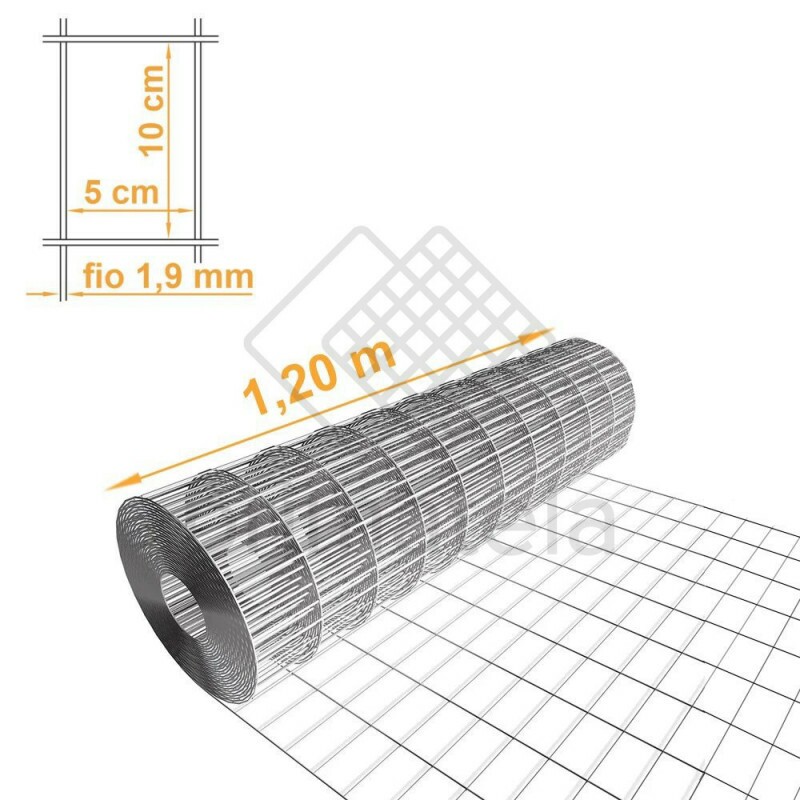 Tela Soldada Segurança Galv. Malha 10x5cm Fio 1,90mm - 1,20x15m