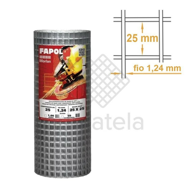 Tela Reforço FAPOL Malha 25x25mm Fio18 (1,24mm) MORLAN - 1,00x25m