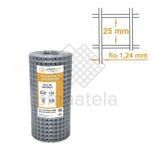 Tela de Reforço Soldada Malha 25x25mm Fio 1,24mm - 0,50x8m Tela de Reforço Soldada Malha 25x25mm Fio 1,24mm - 0,50x8m