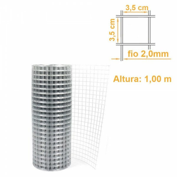 Tela Soldada Galvanizada Malha 35x35mm Fio 2,0mm - 1,00x25m Tela Soldada Galvanizada Malha 35x35mm Fio 2,0mm - 1,00x25m