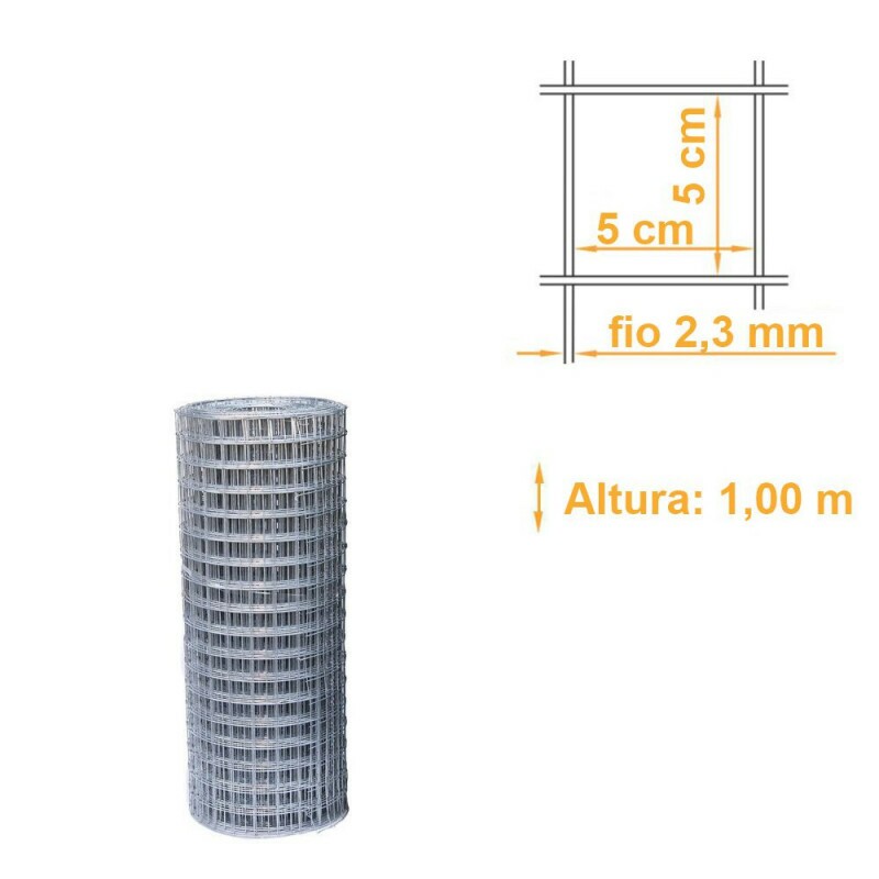 Tela Soldada Galvanizada Malha 50x50mm Fio 2,3mm - 1,00x25m