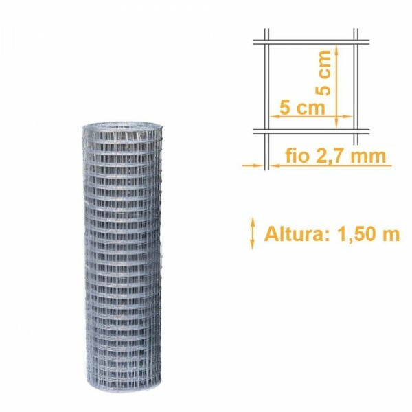 Tela Soldada Galvanizada Malha 50x50mm Fio 2,70mm - 1,50x25m