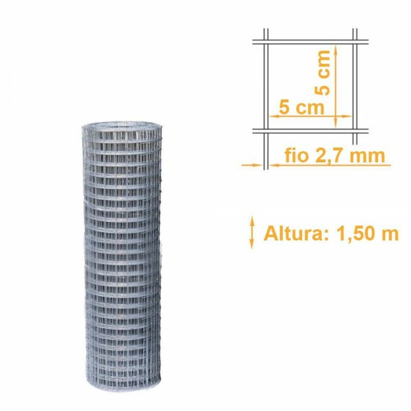 Tela Soldada Galvanizada Malha 50x50mm Fio 2,70mm - 1,50x25m