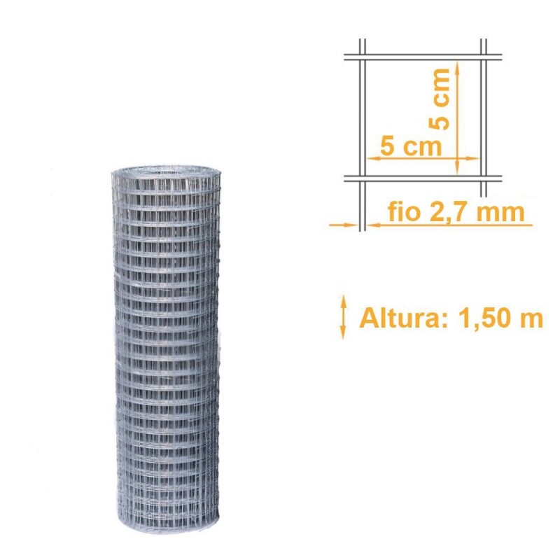 Tela Soldada Galvanizada Malha 50x50mm Fio 2,70mm - 1,50x25m