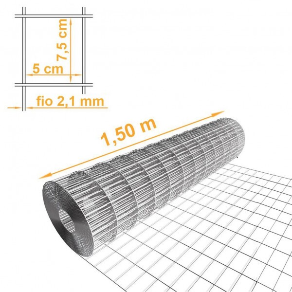 Tela Soldada Segurança Galv. ZN3 7,5x5 cm fio 2,10mm MORLAN - 1,50x5m Tela Soldada Segurança Galv. ZN3 7,5x5 cm fio 2,10mm MORLAN - 1,50x5m
