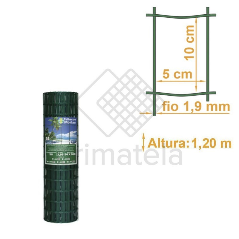 Tela Soldada Tellacor PVC Verde Malha 10x5cm Fio 2,5mm MORLAN - 1,20x25m