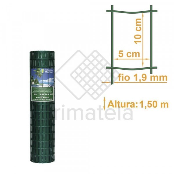 Tela Soldada Tellacor PVC Verde Malha 10x5cm Fio 2,5mm MORLAN - 1,50x25m