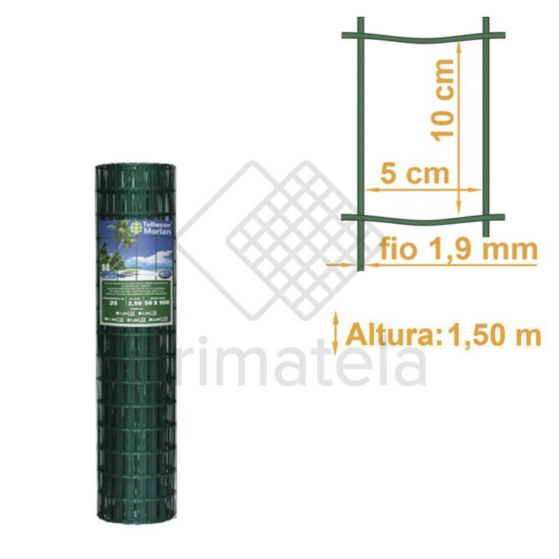 Tela Soldada Tellacor PVC Verde Malha 10x5cm Fio 2,5mm MORLAN - 1,50x25m