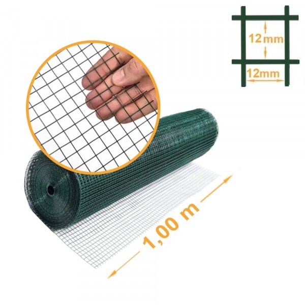 Tela Soldada Revestida PVC Verde Malha 1/2" (12,7mm) - 1,00x5m