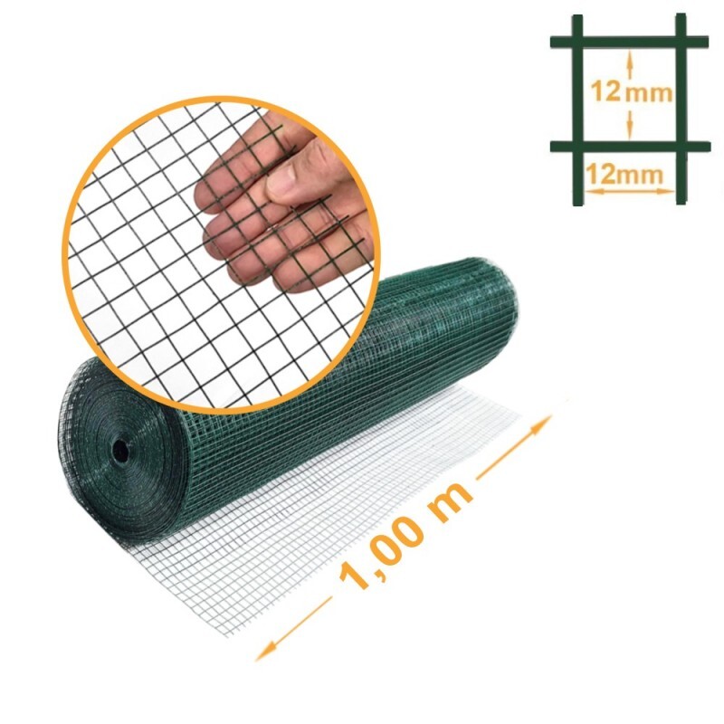 Tela Soldada Revestida PVC Verde Malha 1/2" (12,7mm) - 1,00x30m