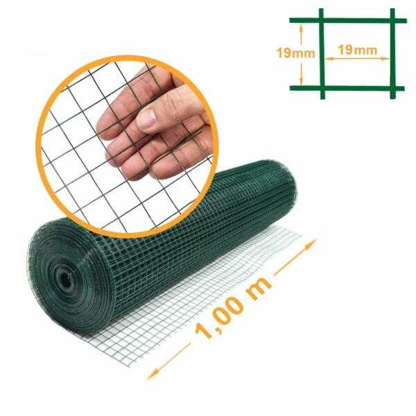 Tela Soldada Revestida PVC Verde Malha 3/4" (19mm) - 1,00x10m