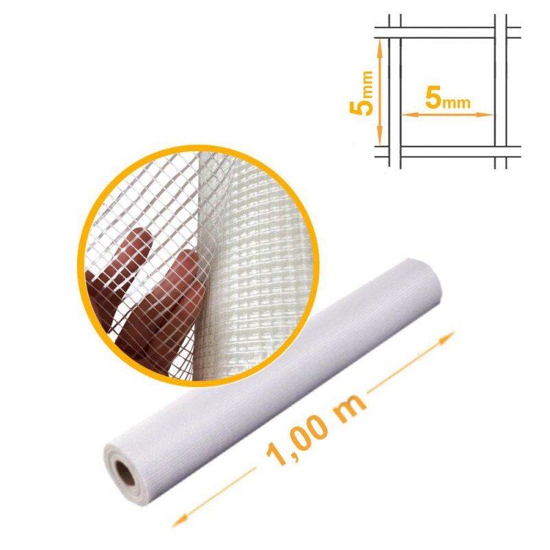 Tela de Fibra de Vidro Alvenaria Estuque Branca Malha 5x5mm - 1,00x50m