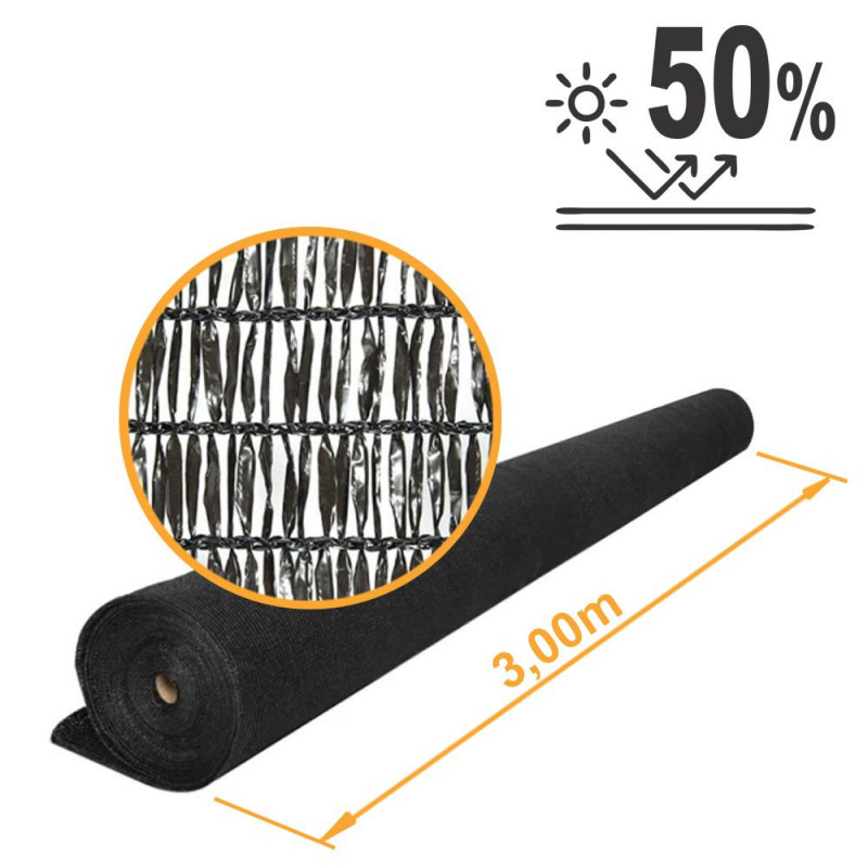 Tela Sombreamento Rafia/Raschel 50% Preta Altura 3m - PREÇO POR METRO