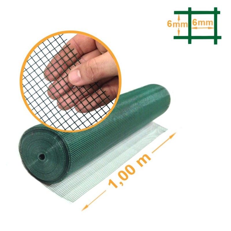 	Tela Soldada Revestida PVC Verde Malha 1/4" (6,3mm) - 1,00m - PREÇO POR METRO